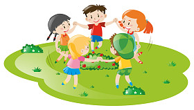 男孩和女孩在公园里玩游戏图片