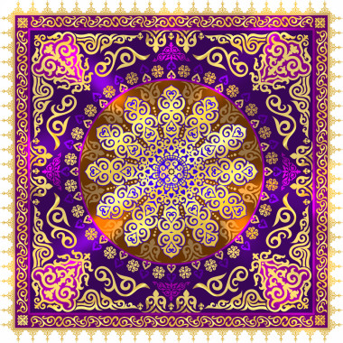 哈萨克语美丽围巾，东部纺织哈萨克的元素装饰。豪华设计内部的装饰元素的墙壁和天花板。装饰印刷的的筹备工作。东方风格。帐篷和房子地毯