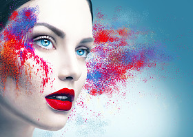 七彩粉化妆的女孩