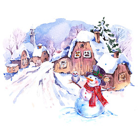 舒适的乡村水彩冬季景观图片