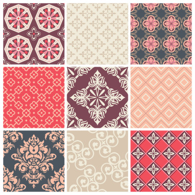 九個七彩繽紛的無縫圖案背景和壁紙一套