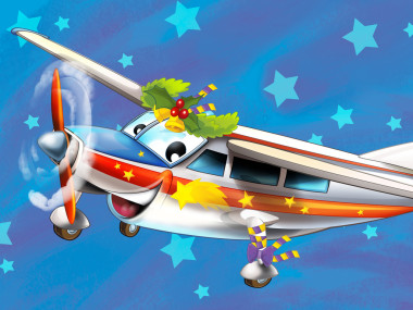 孩子們的的快樂圣誕場景-與框架-圣誕飛機(jī)-車輛-圖