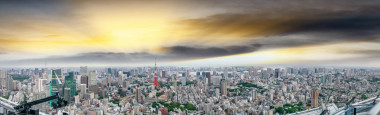 東京，日本。黃昏的空中城市景觀