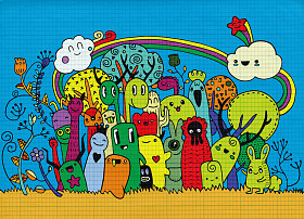 时髦手绘疯狂涂鸦怪物市绘画风格。Vecto