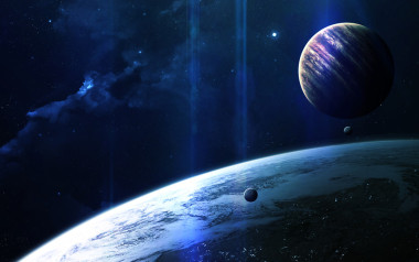 抽象的科學背景-在空間、 星云和恒星的行星。由美國國家航空航天局 nasa.gov 裝備此圖像的元素