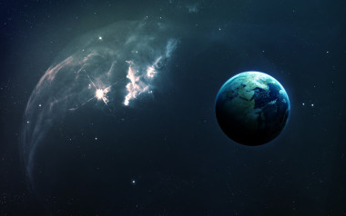 抽象的科學背景-在空間、 星云和恒星的行星。由美國國家航空航天局 nasa.gov 裝備此圖像的元素