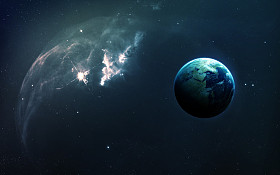 抽象的科学背景-在空间、 星云和恒星的行星。由美国国家航空航天局 nasa.gov 装备此图像的元素