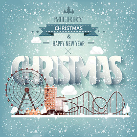 矢量图。冬天的城市景观。雪的城市。圣诞节和新年。城市景观。建筑