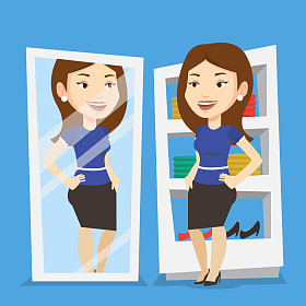 试衣服在更衣室里的女人