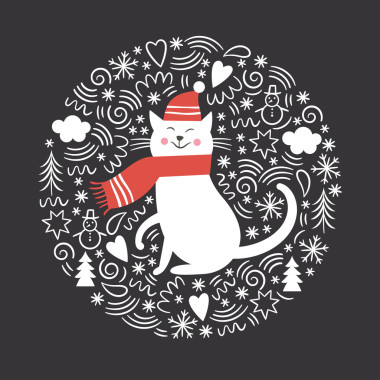 圣誕節(jié)的貓在帽子和圍巾