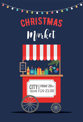 圣诞村，冬天镇，圣诞市场、 圣诞集市，圣诞节海报。圣诞快乐圣诞背景