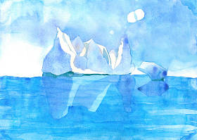 蓝色的冰川水彩