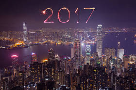 2017 快乐新年烟花汇演庆祝香港城市上空