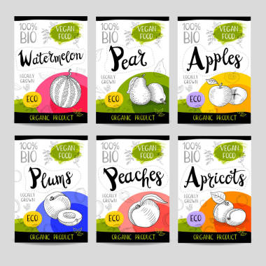 手繪的一套標(biāo)簽食品、 香料.