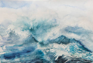 海波浪水彩画图片