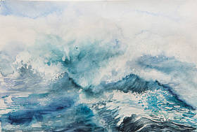 海波浪水彩画图片