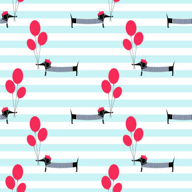 法國風(fēng)格狗氣球無縫模式堅(jiān)持條紋背景
