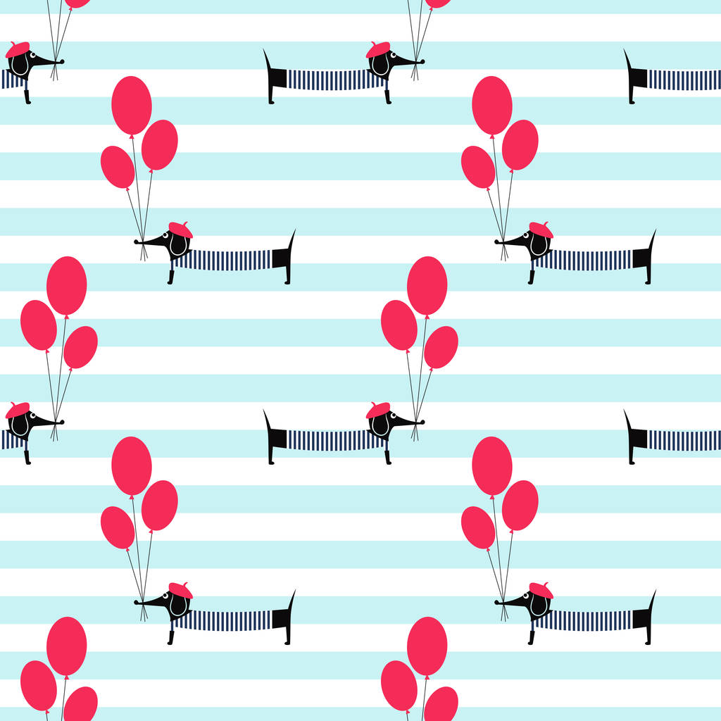 法国风格狗气球无缝模式坚持条纹背景 法国风格狗气球无缝模式坚持条纹背景