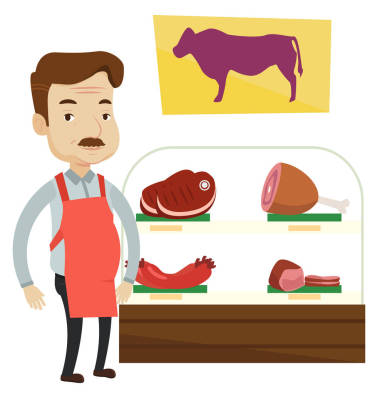 提供 butchershop 新鮮的肉的屠夫