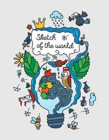 世界插畫素描圖片