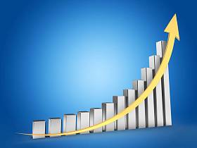 与向上的金色箭头钢图表