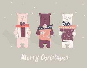 矢量节日插画的可爱的北极熊与礼品盒。冬天季节贺卡