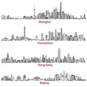上海、 香港、 广州和北京的天际线的抽象插图