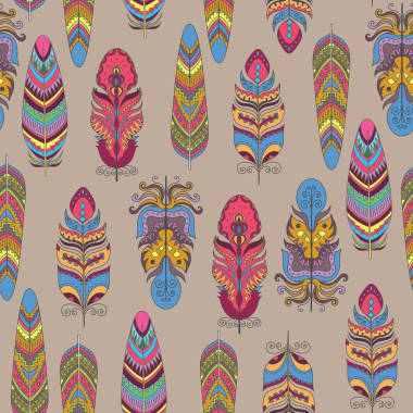 無縫矢量模式與羽毛。波希米亞風(fēng)格裝飾