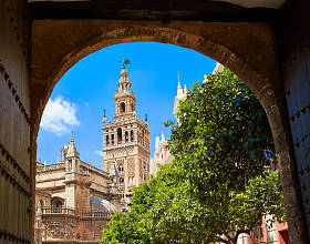 塞维利亚大教堂 Giralda 塔从阿尔卡扎