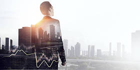 商人和现代城市的曝光。混合媒体