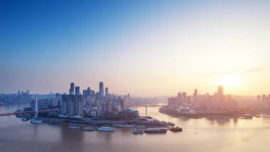 城市景觀和重慶在日出地平線