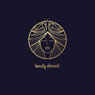 一個女人的頭和一只鳥在一個圓圈中的矢量圖