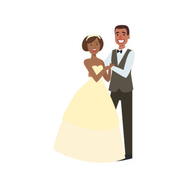 黑色的新娘和新郎新婚夫婦穿著傳統(tǒng)婚紗和適合微笑和合影照片