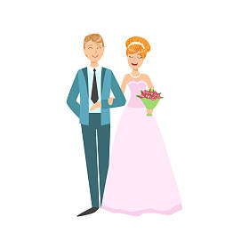 红头新娘和新郎新婚夫妇穿着粉红色的传统婚纱，适合微笑和合影照片