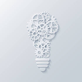 矢量现代概念灯泡和机制。思想背景