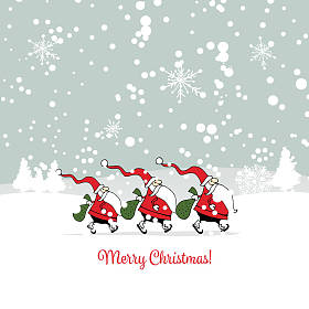 圣诞老人兄弟在冬季森林。圣诞贺卡