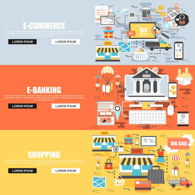 平面概念集電子商務(wù)、 商店和購物