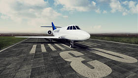 飞机降落在机场上的三维图。飞机概念的到来