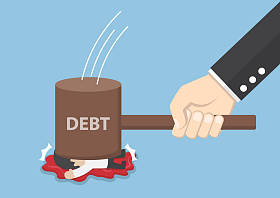 由债务锤捣破的商人