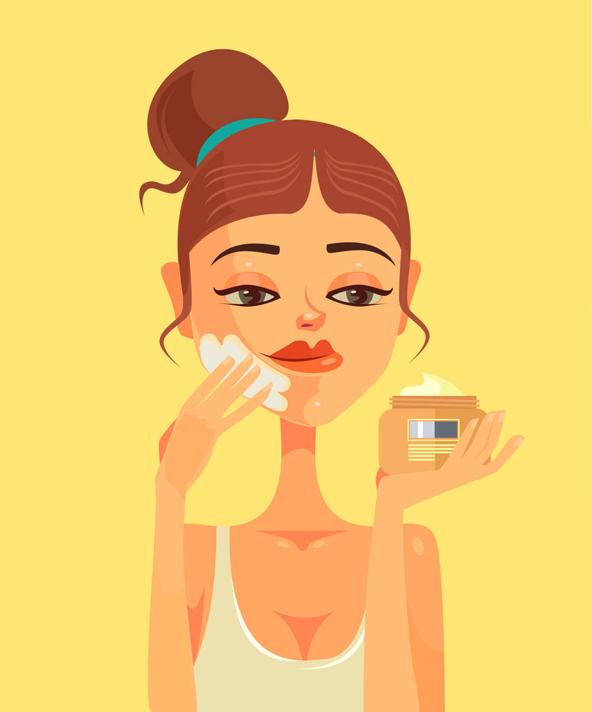 女人性格涂面霜。矢量平面卡通插画