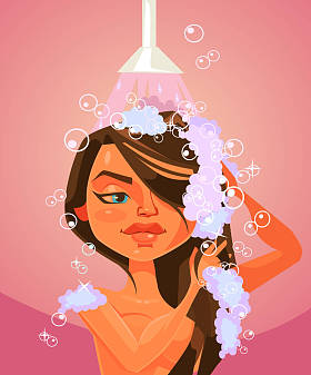 女人性格洗澡。矢量平面卡通插画