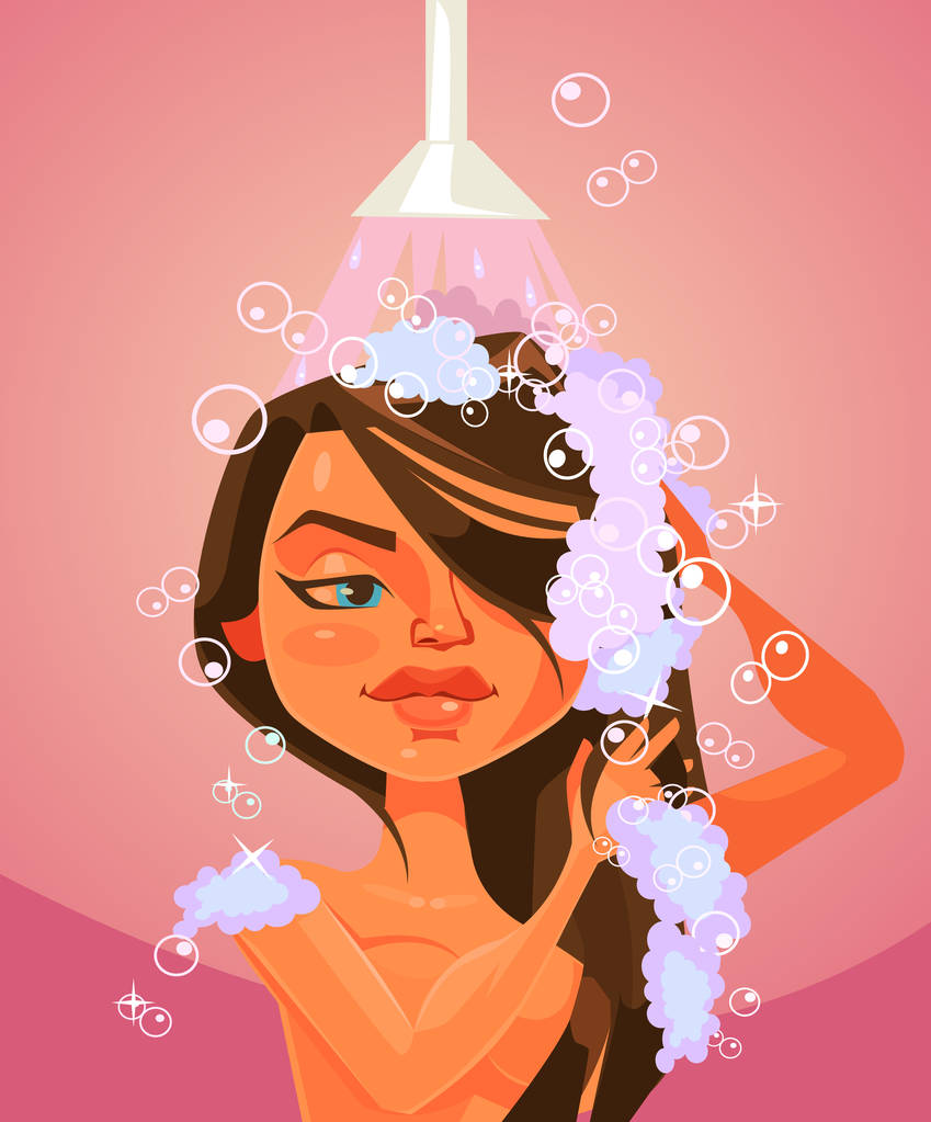 女人性格洗澡。矢量平面卡通插画