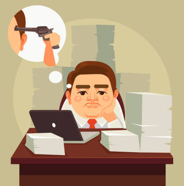 努力工作累了懒办公室工人人性格。矢量平面卡通插画