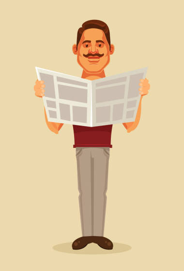 男人性格讀報(bào)紙。矢量平面卡通插畫