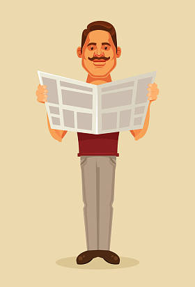 男人性格读报纸。矢量平面卡通插画