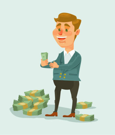 富商字符數(shù)錢。矢量平面卡通插畫