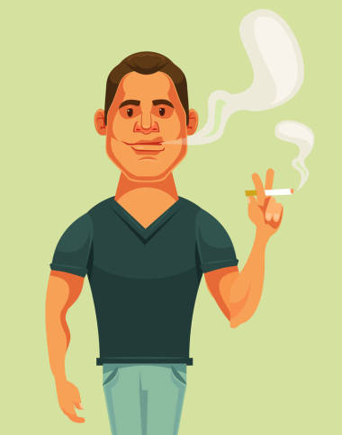 男人性格吸煙。矢量平面卡通插畫