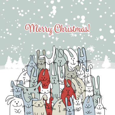 圣诞贺卡与快乐兔子一家图片