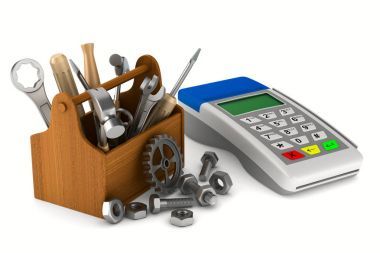 服務(wù) pos 終端在白色背景上。孤立的 3d 圖像