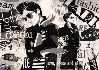 垃圾背景的时尚女人.